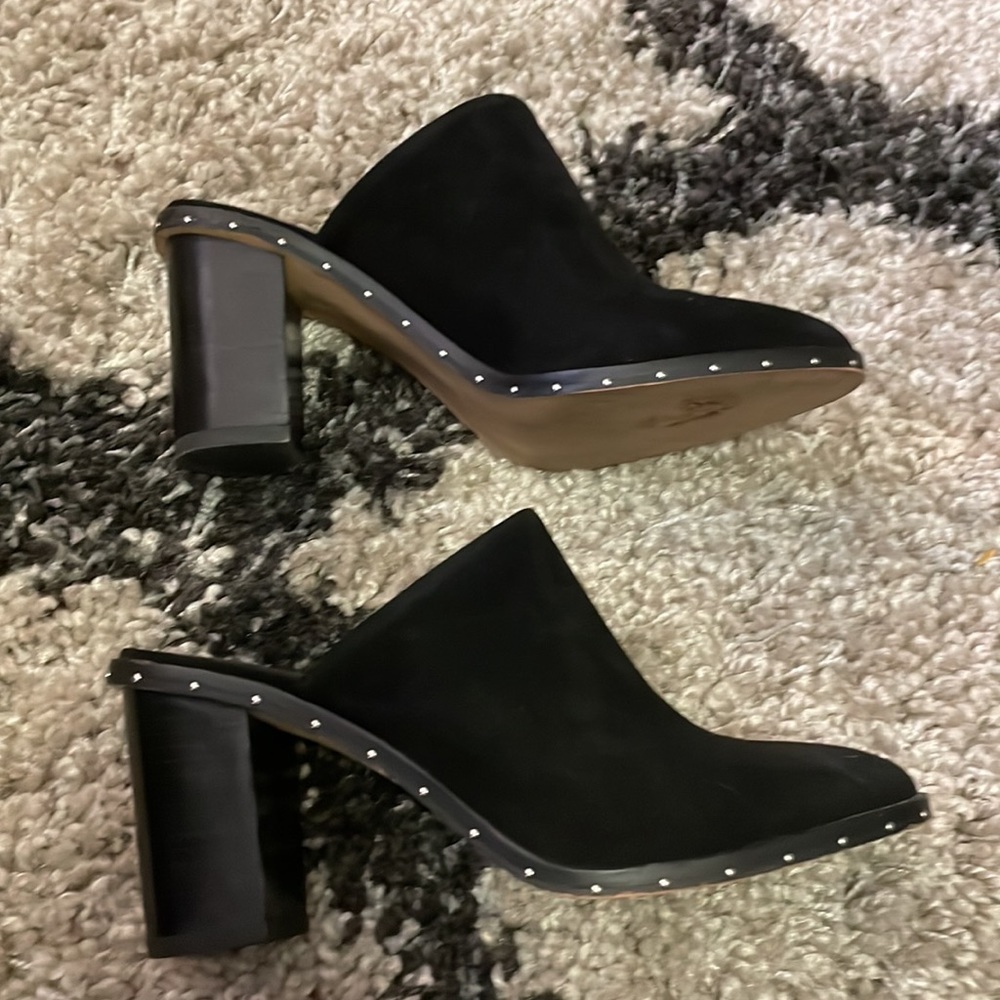 Rebecca Minkoff Black Suede Studded Mule Block Heel Size 6